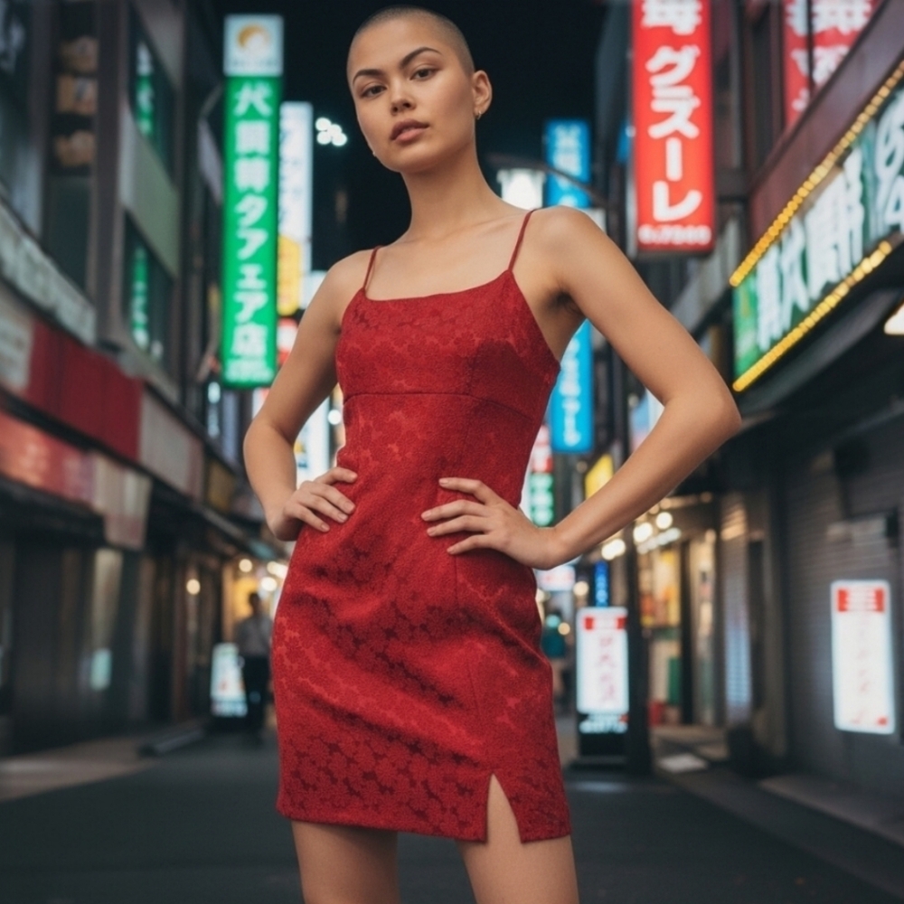 90's Red Baroque Bodycon Mini Dress